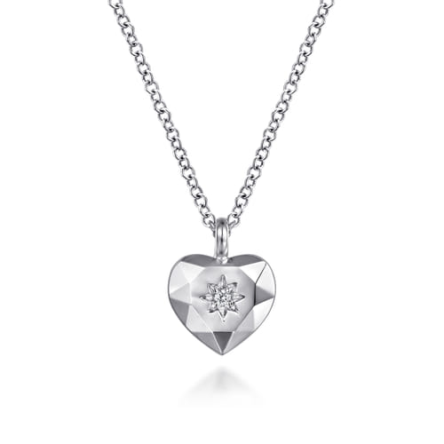 925 Sterling Silver Diamond Cut Heart Pendant Necklace