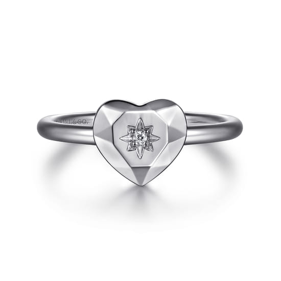 925 Sterling Silver Diamond Cut Heart Ring