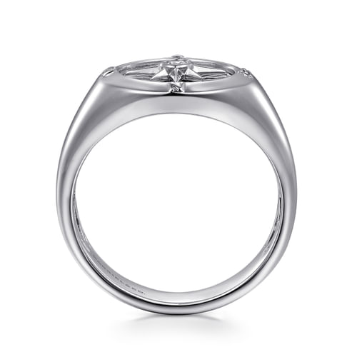 925 Sterling Silver Diamond Signet Mens Ring in High Polished Finish