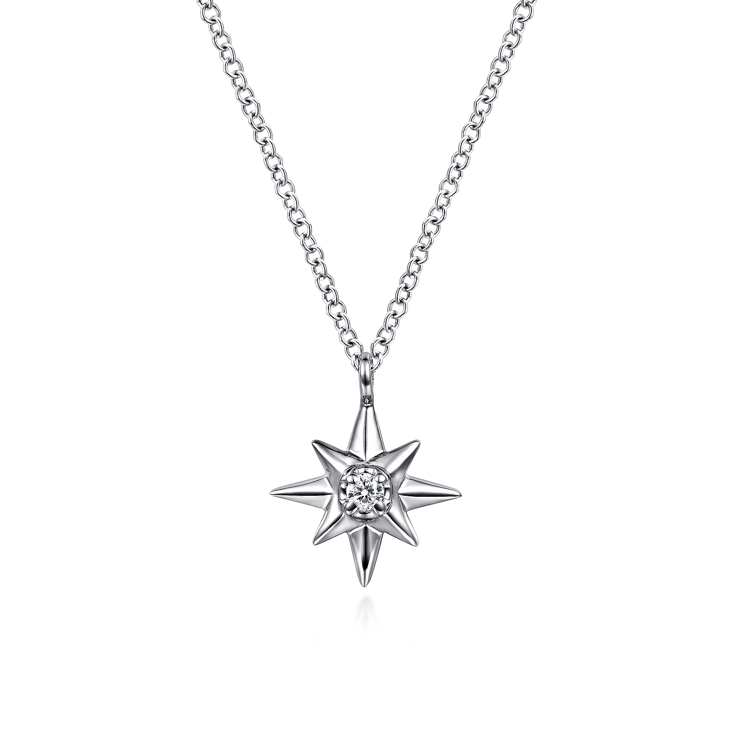 Gabriel - 925 Sterling Silver Diamond Starburst Pendant Necklace