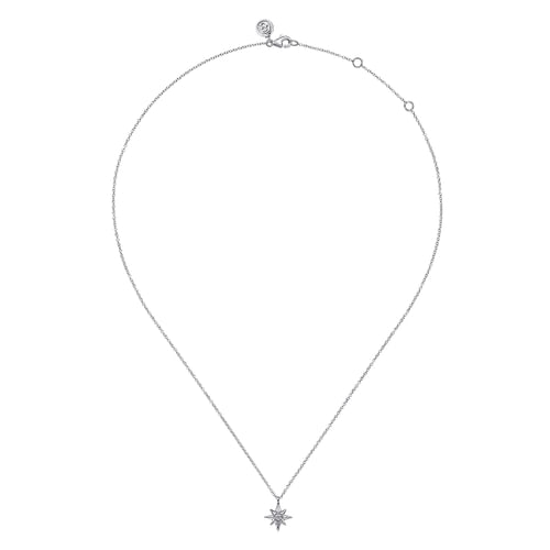 925 Sterling Silver Diamond Starburst Pendant Necklace
