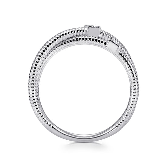 925 Sterling Silver Diamond Station Criss Cross Ring angle 2 925 Sterling Silver Diamond Station Criss Cross Ring angle 2