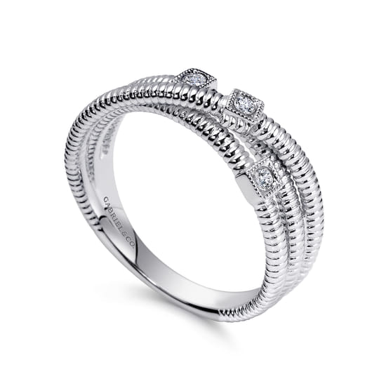 925 Sterling Silver Diamond Station Criss Cross Ring angle 3 925 Sterling Silver Diamond Station Criss Cross Ring angle 3