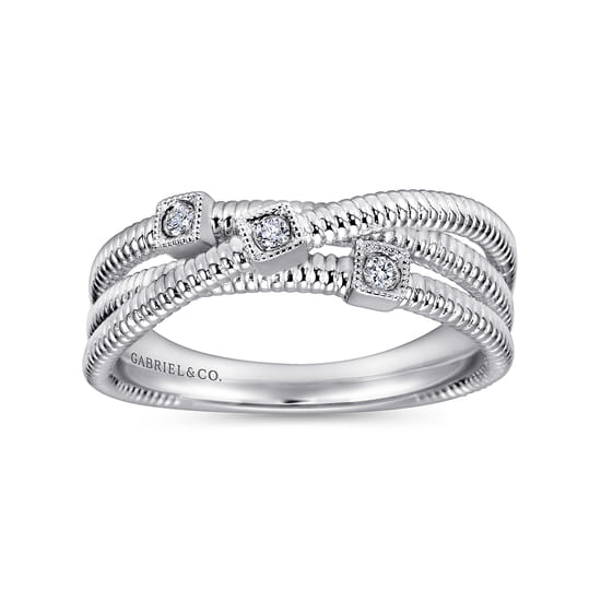 925 Sterling Silver Diamond Station Criss Cross Ring angle 4 925 Sterling Silver Diamond Station Criss Cross Ring angle 4