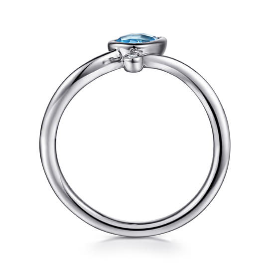 925 Sterling Silver Diamond and Blue Topaz Teardrop Bypass Ring angle 2 925 Sterling Silver Diamond and Blue Topaz Teardrop Bypass Ring angle 2