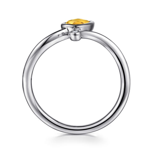 925 Sterling Silver Diamond and Citrine Teardrop Bypass Ring 925 Sterling Silver Diamond and Citrine Teardrop Bypass Ring