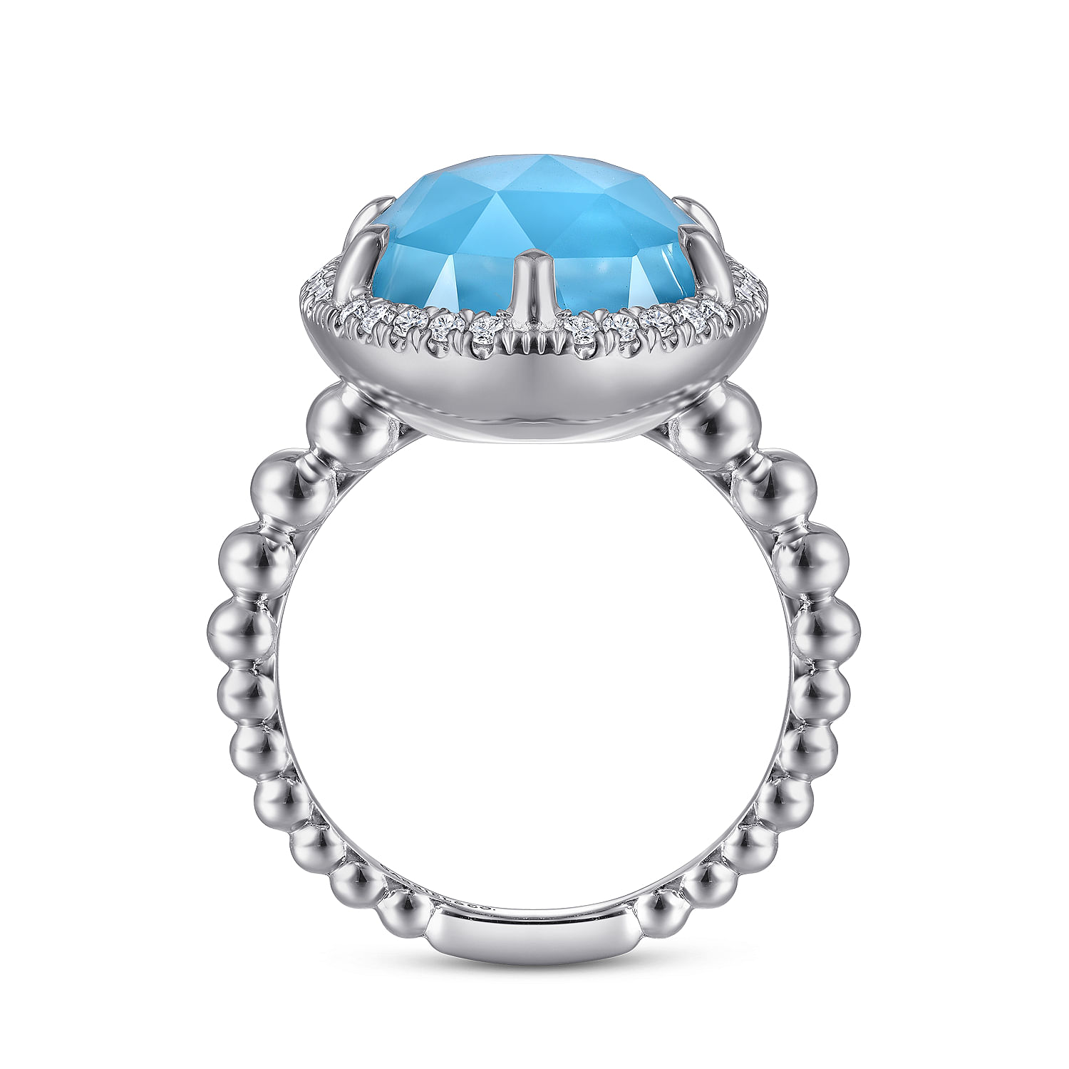 925 Sterling Silver Diamond and Rock Crystal and Turquoise Ring