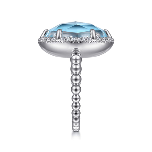 925 Sterling Silver Diamond and Rock Crystal and Turquoise Ring