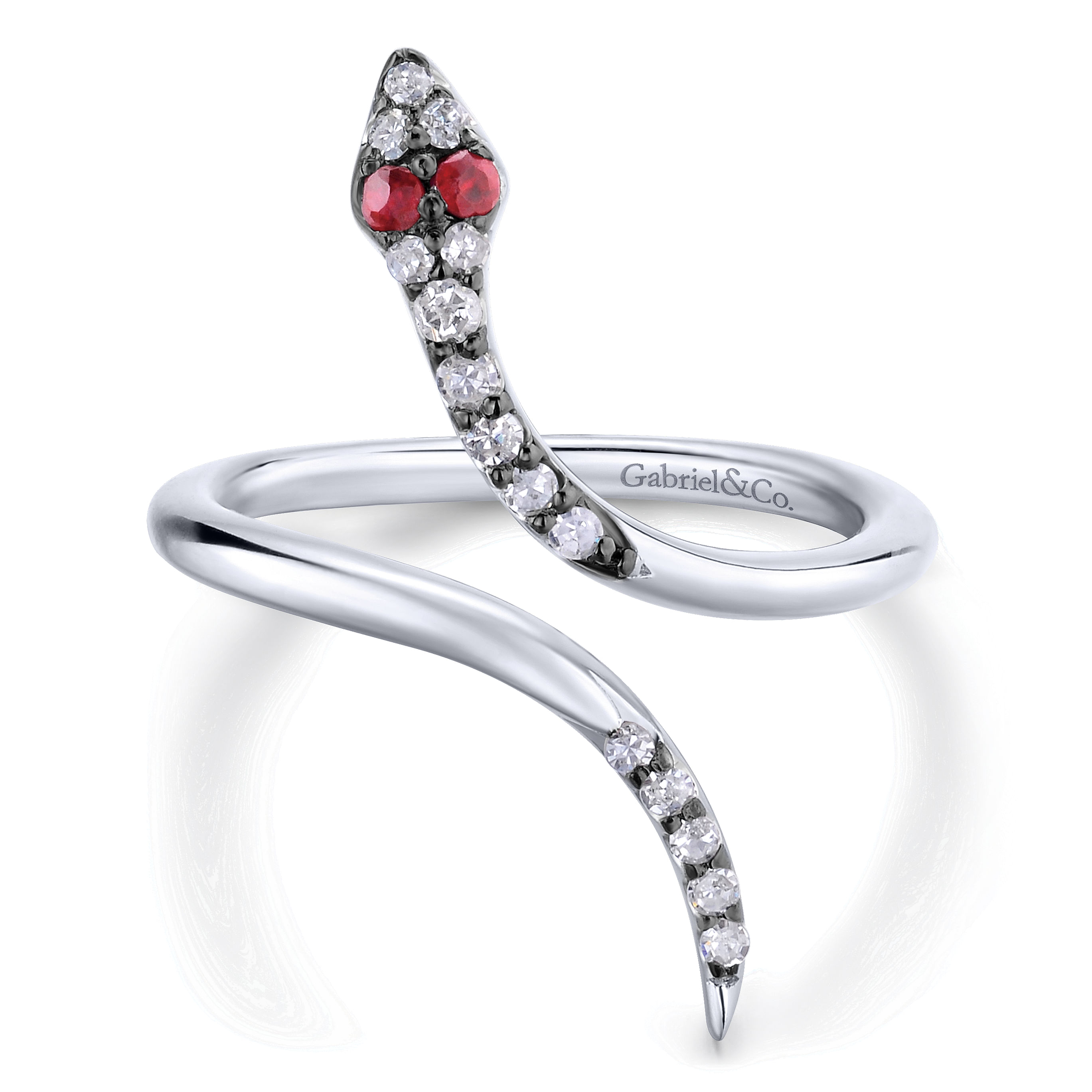 925 Sterling Silver Diamond and Ruby Snake Ring