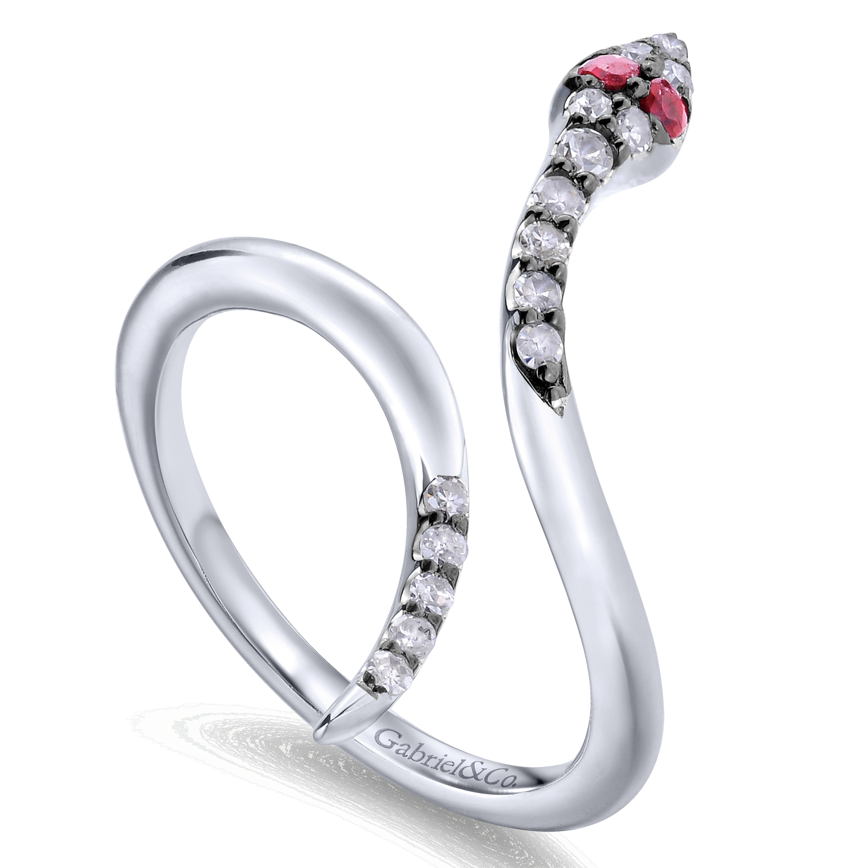 925 Sterling Silver Diamond and Ruby Snake Ring