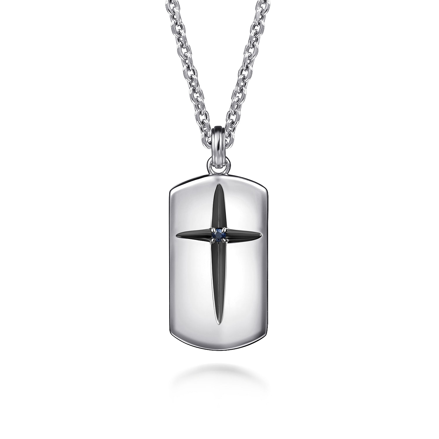 925 Sterling Silver Dog Tag Cross Pendant Necklace