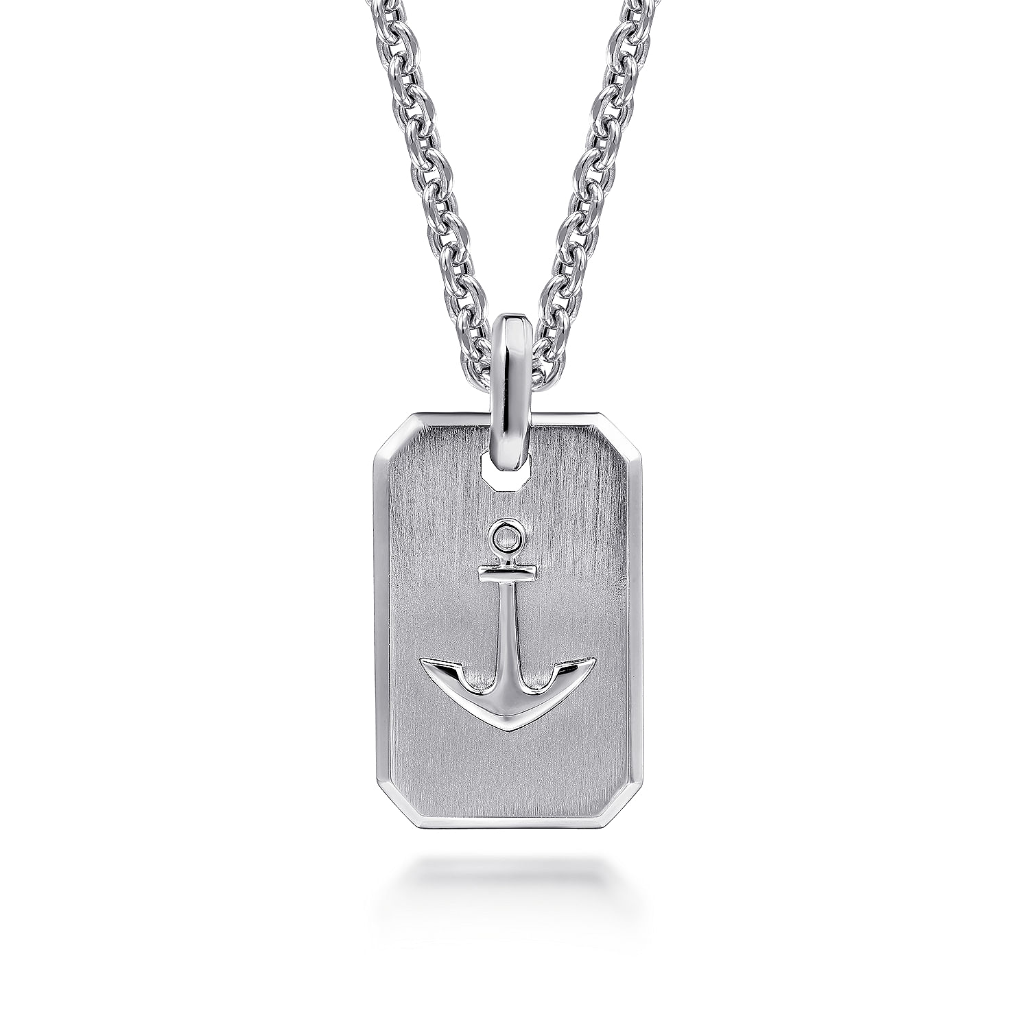 925 Sterling Silver Dog Tag Pendant with Anchor