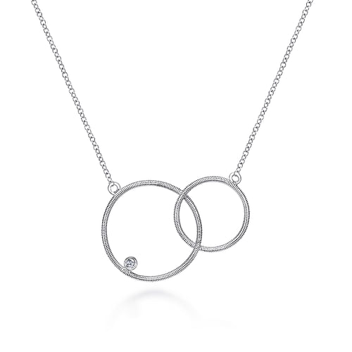 925 Sterling Silver Double Circle Diamond Pendant Necklace