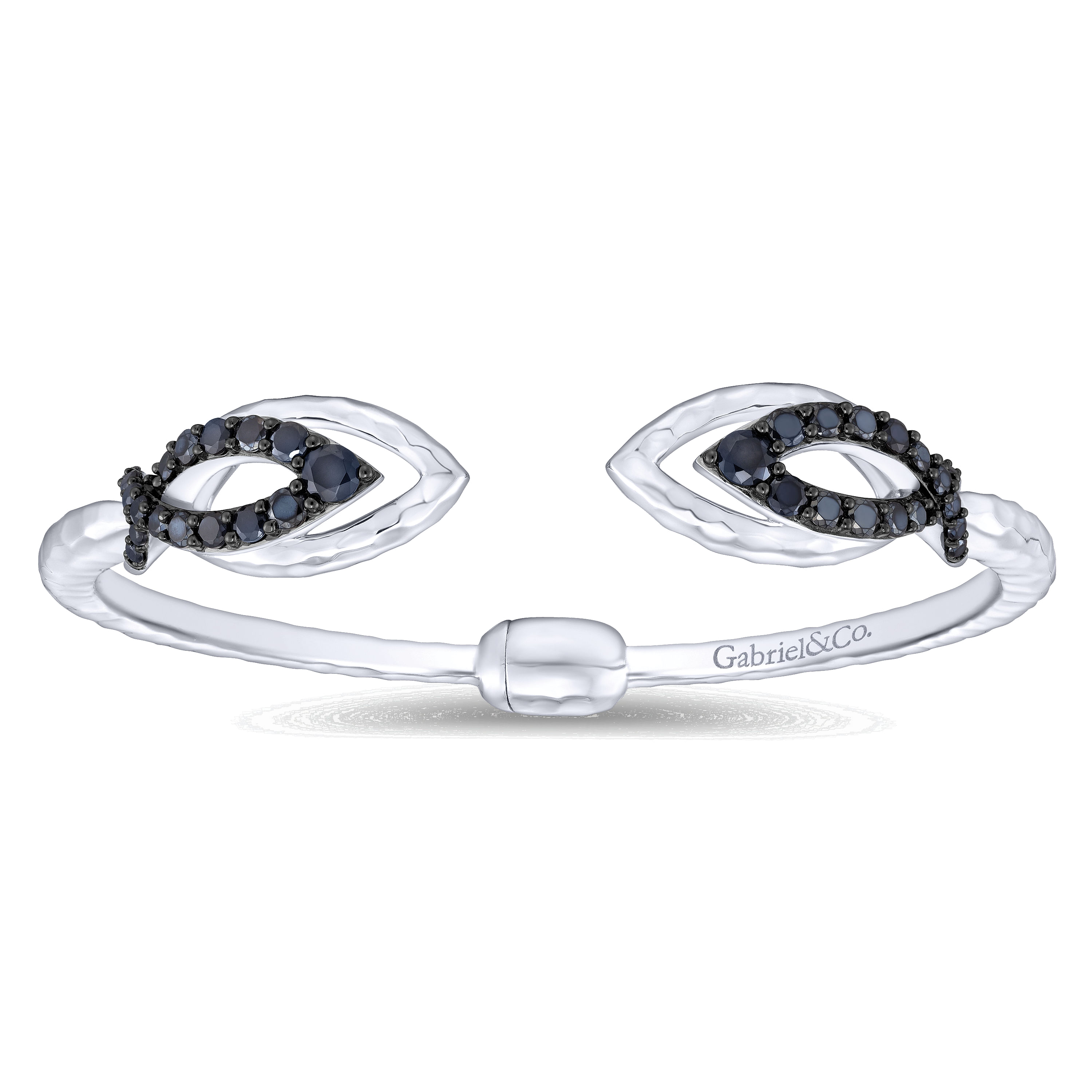 925 Sterling Silver Double Marquise Open Bangle with Black Spinel