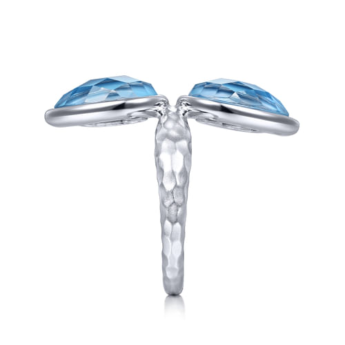 925 Sterling Silver Double Pear Rock Crystal/Turquoise Ring
