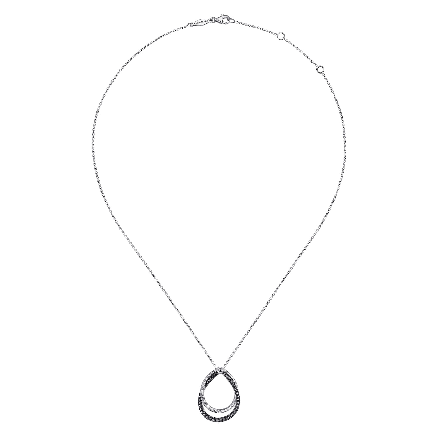 925 Sterling Silver Double Teardrop Black Spinel Pendant Necklace