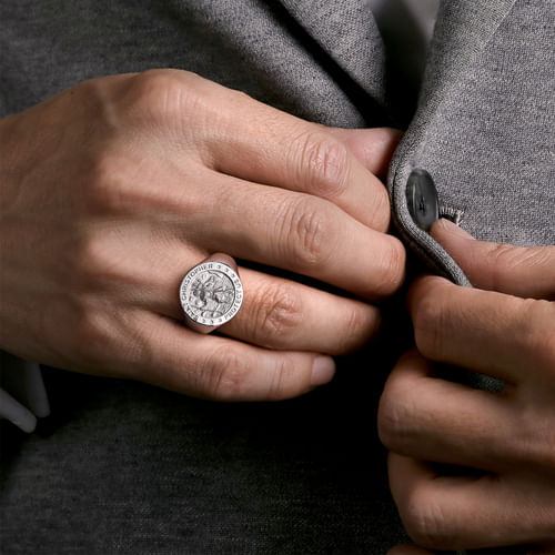 925 Sterling Silver Emboss Mens Signet Ring
