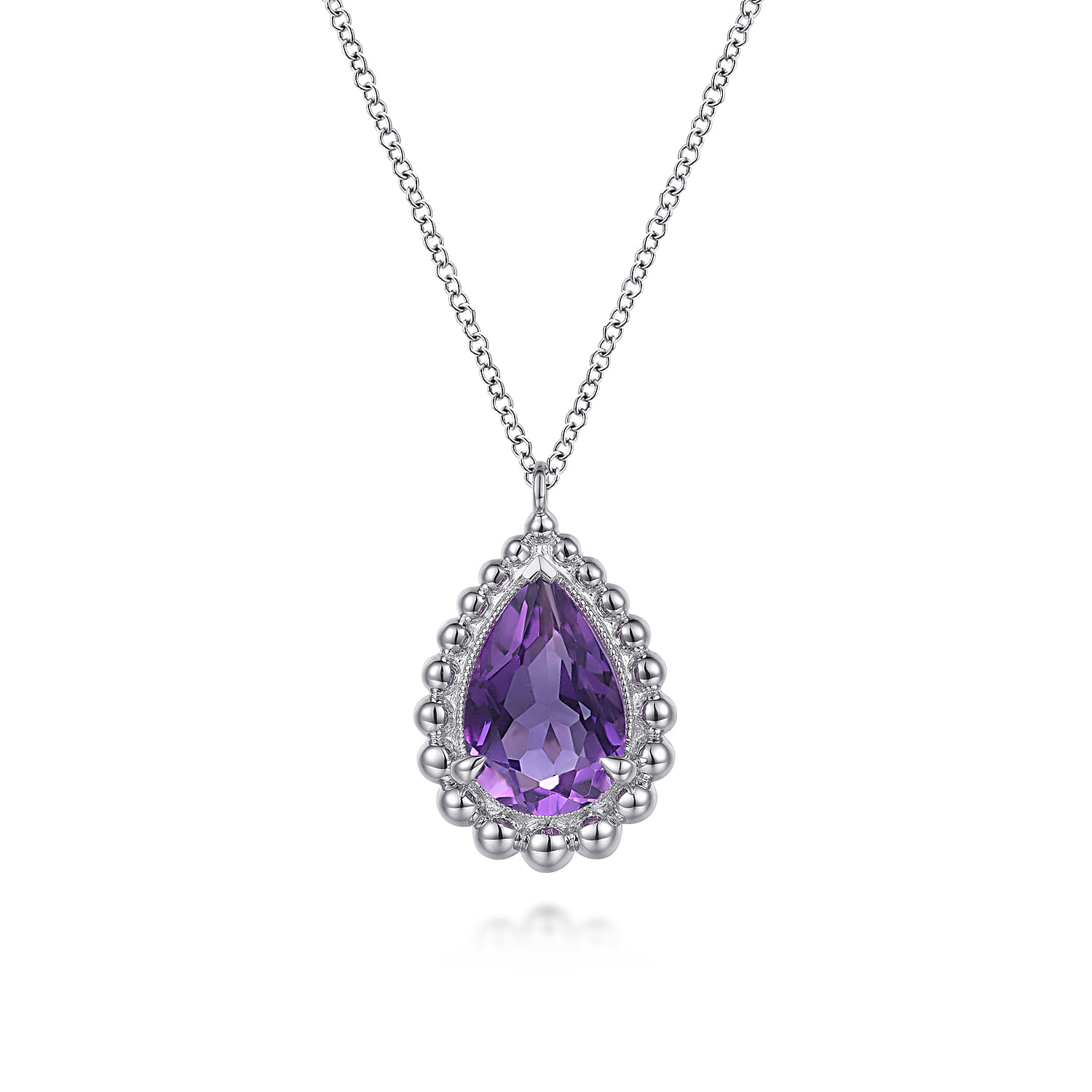 925 Sterling Silver Faceted Amethyst Pear Shape Bujukan Necklace