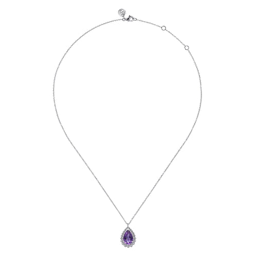 925 Sterling Silver Faceted Amethyst Teardrop Bujukan Necklace