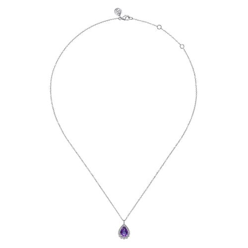 925 Sterling Silver Faceted Amethyst Teardrop Bujukan Necklace