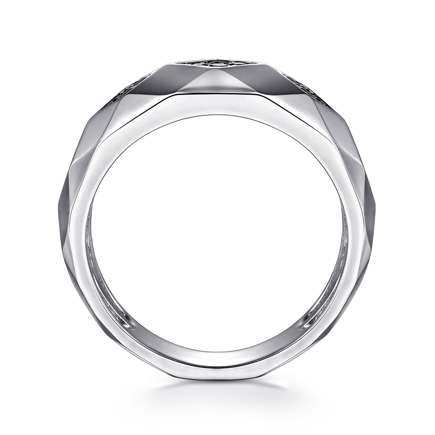 925 Sterling Silver Faceted Black Spinel Men's Ring in High Polished Finish