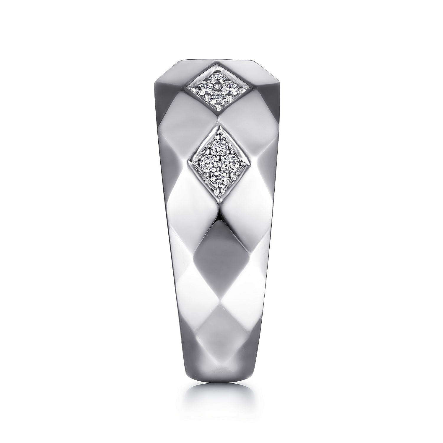 925 Sterling Silver Faceted Diamond Ring in High Polished Finish