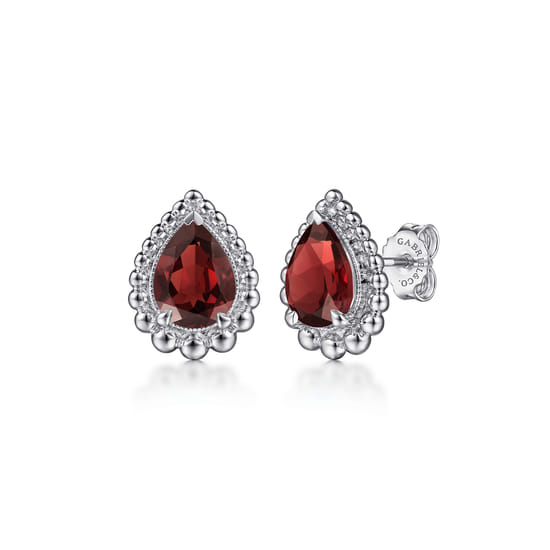 Gabriel - 925 Sterling Silver Faceted Garnet Pear Shape Bujukan Stud Earrings Gabriel - 925 Sterling Silver Faceted Garnet Pear Shape Bujukan Stud Earrings