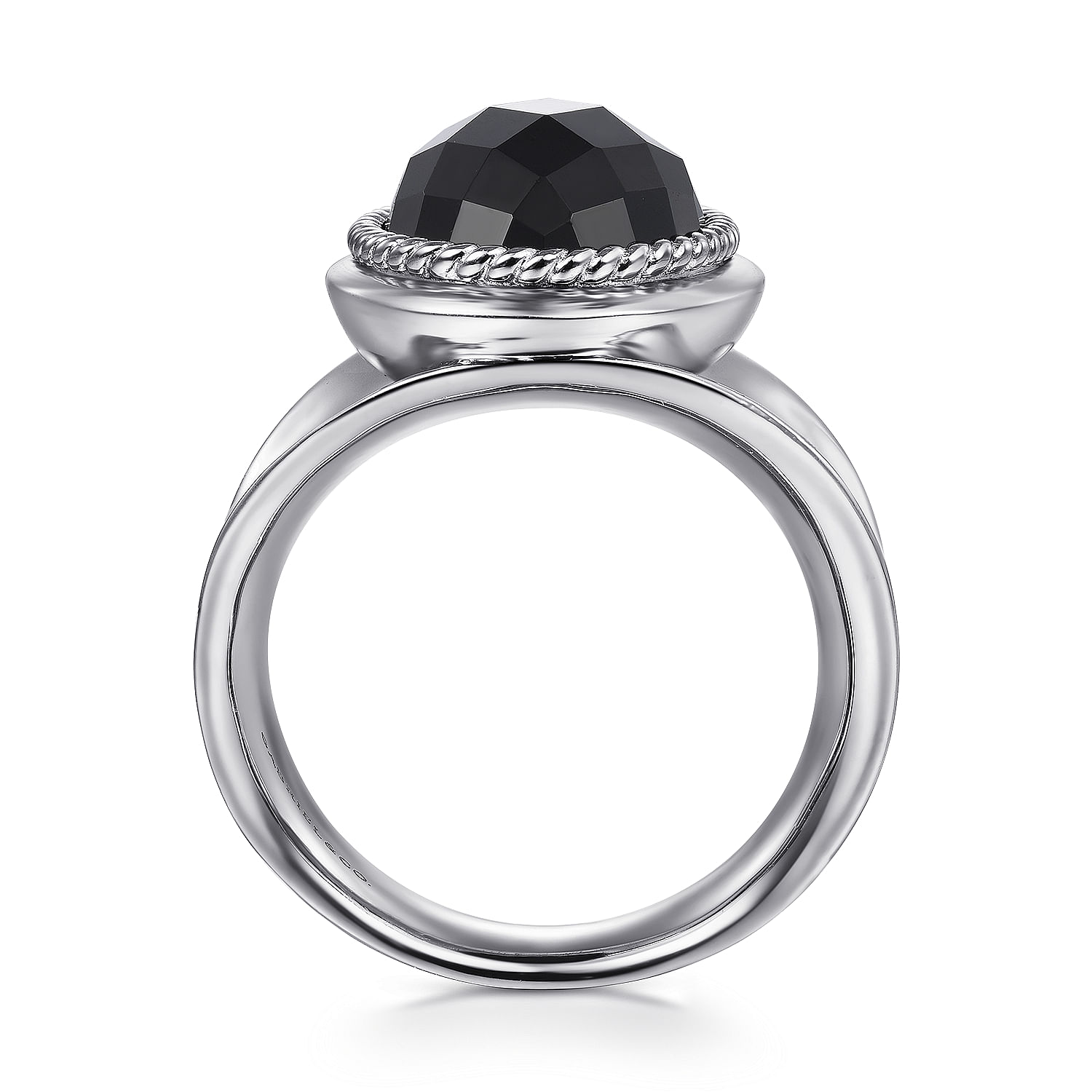 925 Sterling Silver Faceted Oval Black Onyx Wide Band Ring