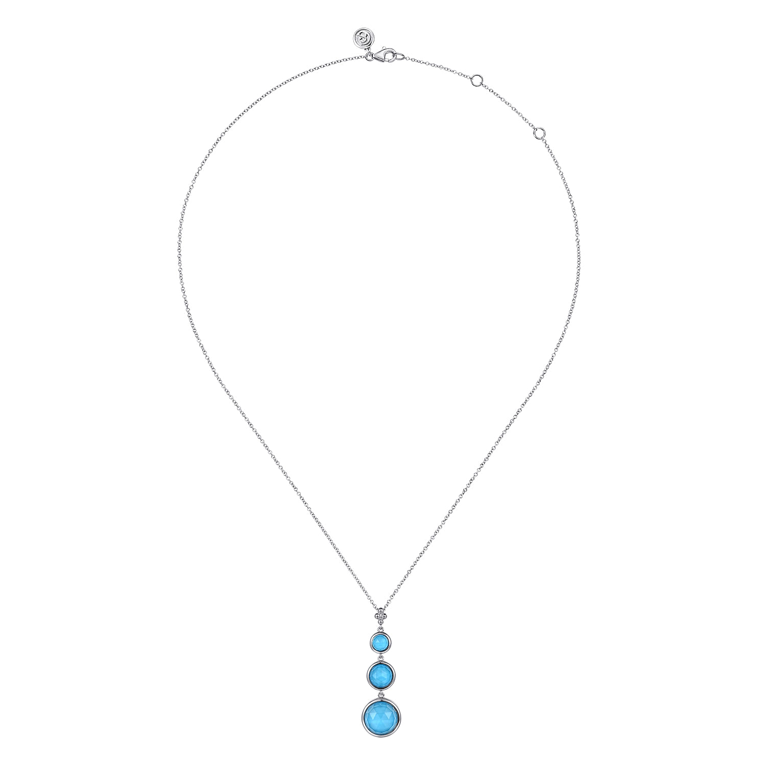 925 Sterling Silver Faceted Rock Crystal And Turquoise Drop Necklace