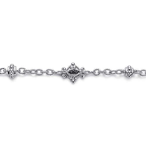 925 Sterling Silver Filigree and Black Spinel Station Bracelet