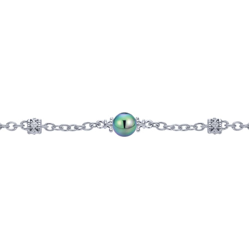 925 Sterling Silver Filigree and Pearl Station Bracelet