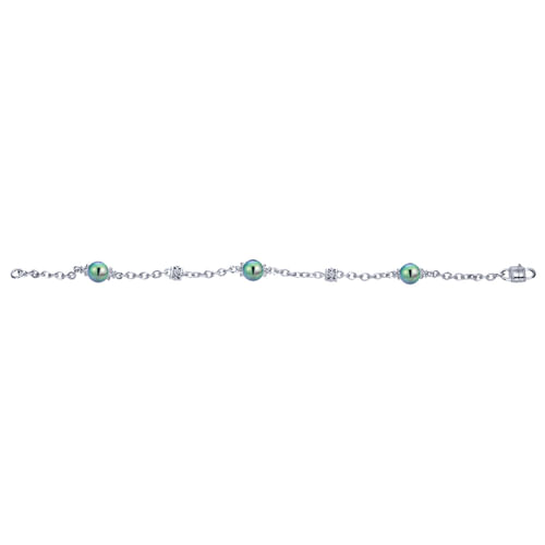 925 Sterling Silver Filigree and Pearl Station Bracelet