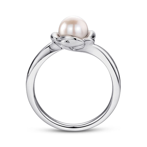 925 Sterling Silver Floral Cultured Pearl Ring