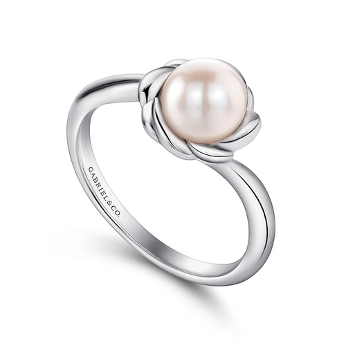 925 Sterling Silver Floral Cultured Pearl Ring