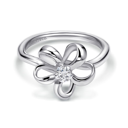 925 Sterling Silver Floral White Sapphire Ladies Ring