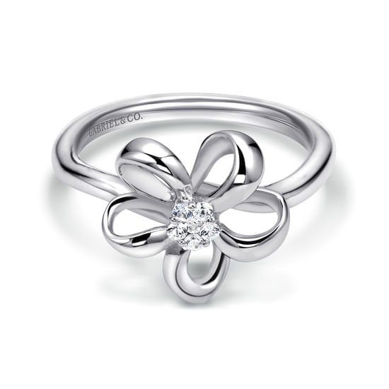 Gabriel - 925 Sterling Silver Floral White Sapphire Ladies Ring