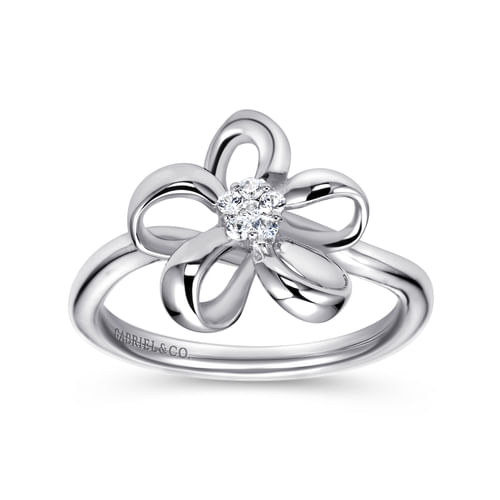 925 Sterling Silver Floral White Sapphire Ladies Ring