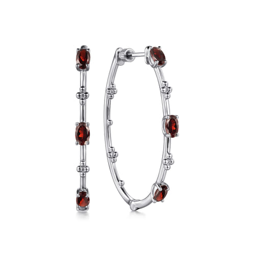 925 Sterling Silver Garnet Bujukan Classic 40mm Hoop Earrings