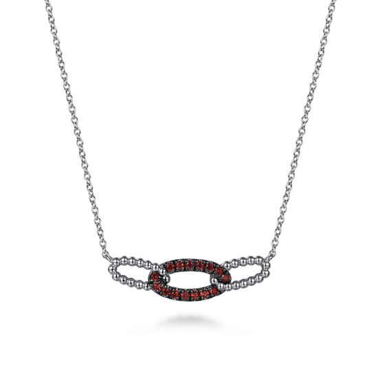 Gabriel - 925 Sterling Silver Garnet Bujukan Link Bar Necklace