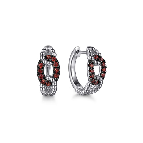 Gabriel - 925 Sterling Silver Garnet Bujukan Link Huggie Earrings