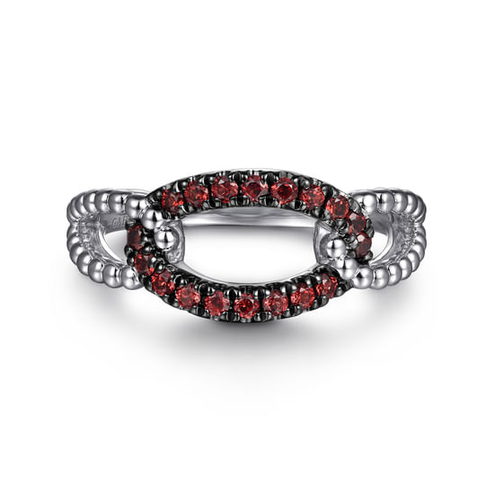 Gabriel - 925 Sterling Silver Garnet Bujukan Link Ladies Ring