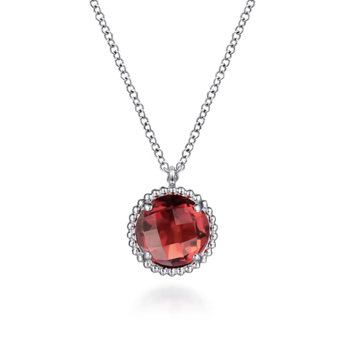 925 Sterling Silver Garnet Center and Bujukan Frame Pendant Necklace
