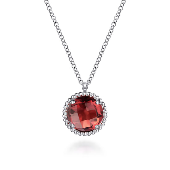 Gabriel - 925 Sterling Silver Garnet Center and Bujukan Frame Pendant Necklace
