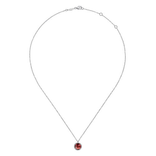 925 Sterling Silver Garnet Center and Bujukan Frame Pendant Necklace