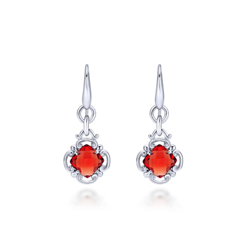 925 Sterling Silver Garnet Clover Drop Earrings