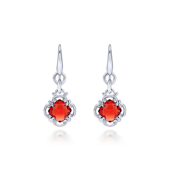 Gabriel - 925 Sterling Silver Garnet Clover Drop Earrings
