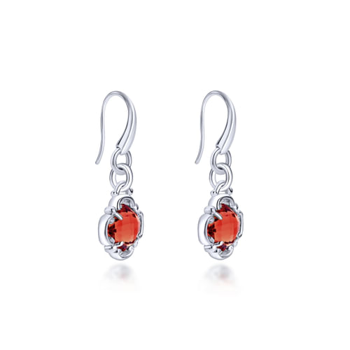 925 Sterling Silver Garnet Clover Drop Earrings