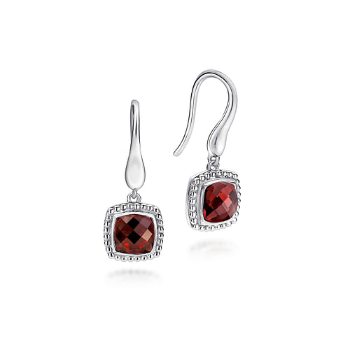 925 Sterling Silver Garnet Drop Earrings