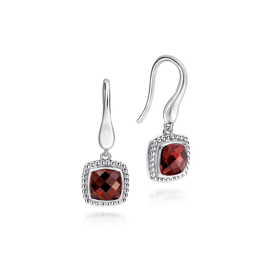 Gabriel - 925 Sterling Silver Garnet Drop Earrings