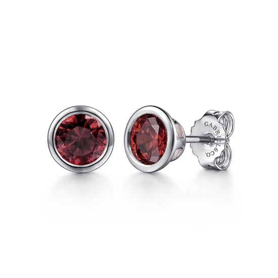 Gabriel - 925 Sterling Silver Garnet Stud Earrings